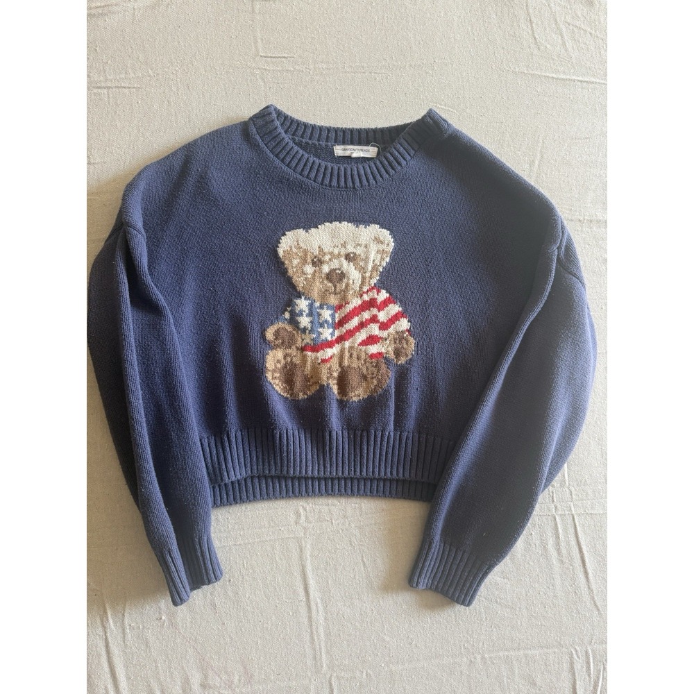 Grayson Threads XXL Patriotic Teddy Bear Americana Knit Sweater Cotton Blend